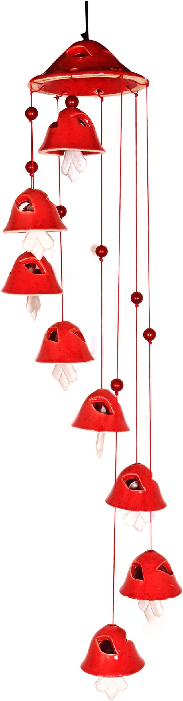 Rajasthani Design Handcrafted Ceramic Wind Chimes for Home Positive Energy - Hanging Bells With 8 Latkan for Home Décor, Balcony, Bedroom Decoration - Indoor & Outdoor