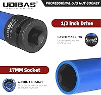 Vista 2 de Llave de tuerca de impacto de 17 mm de 1/2 pulgada, profunda, métrica, con fundas protectoras y material CR-MO de alta resistencia que no deja marcas