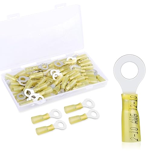 Miniatura 19 de Paquete de 100 terminales de anillo termorretráctil de 1/4 de pulgada – Conectores de alambre termorretráctiles de grado marino de 16-14 AWG