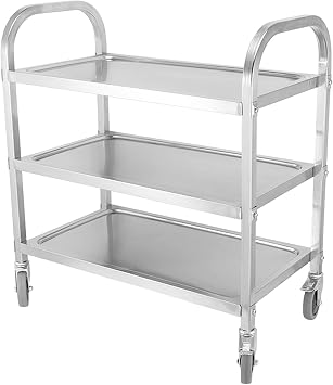Stainless Steel Serving Trolley, Catetrolley, 3 Tier Kitchen Cart, Detachable with Locking Wheels Utility Rolling Service Cart,Kitchen Storage Shelf for Hotel/Restaurant/Home75 * 40 * 83.5