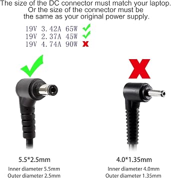DTK® Şarj cihazı 19V 3,42A 65W Notebook Laptop Şarj kablosu AC Toshiba Lenovo Medion fiş için: 【5,5 x 2,5mm】 Taşınabilir bilgisayar için şarj cihazı güç kaynağı pil güç kaynağı