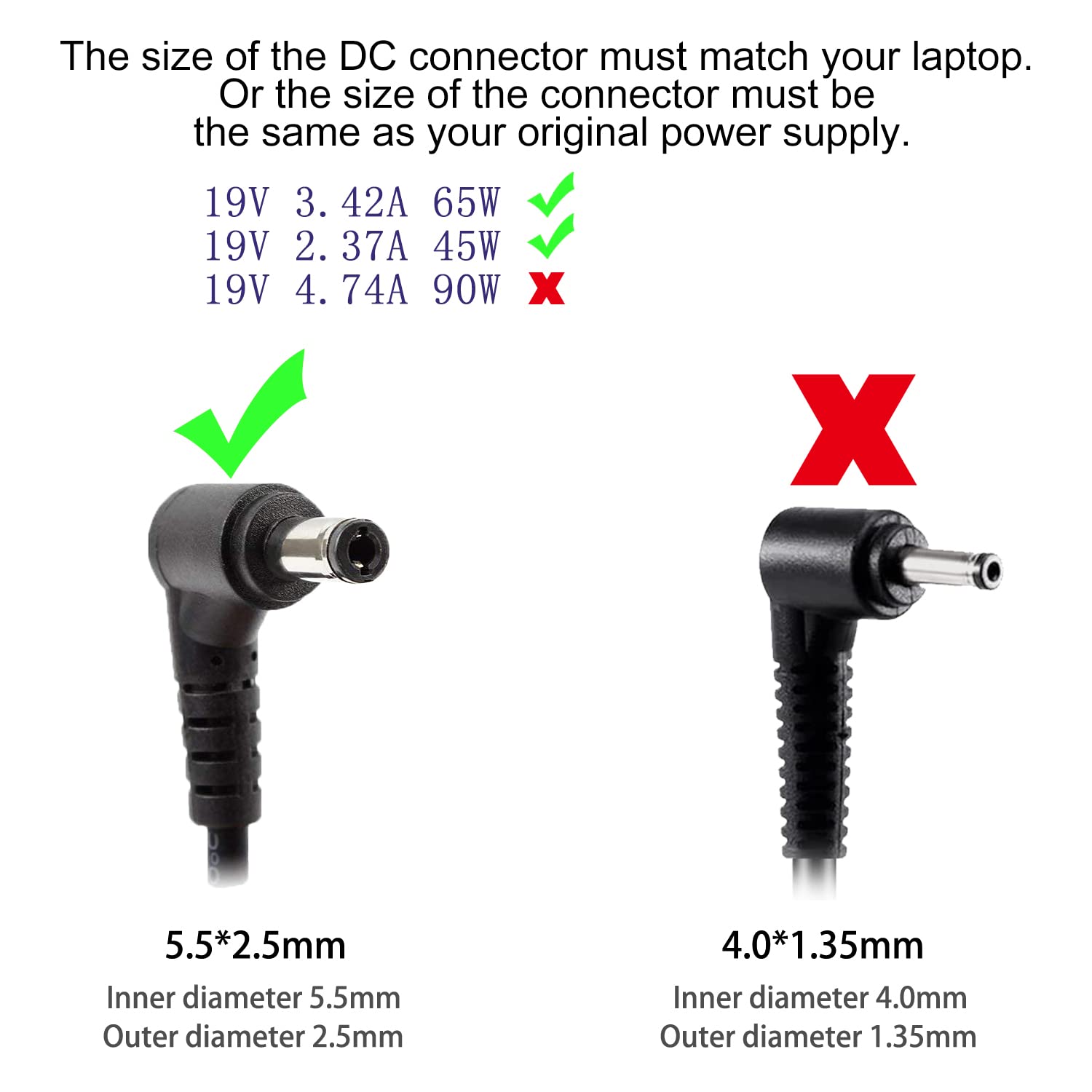 DTK® Şarj cihazı 19V 3,42A 65W Notebook Laptop Şarj kablosu AC Toshiba Lenovo Medion fiş için: 【5,5 x 2,5mm】 Taşınabilir bilgisayar için şarj cihazı güç kaynağı pil güç kaynağı