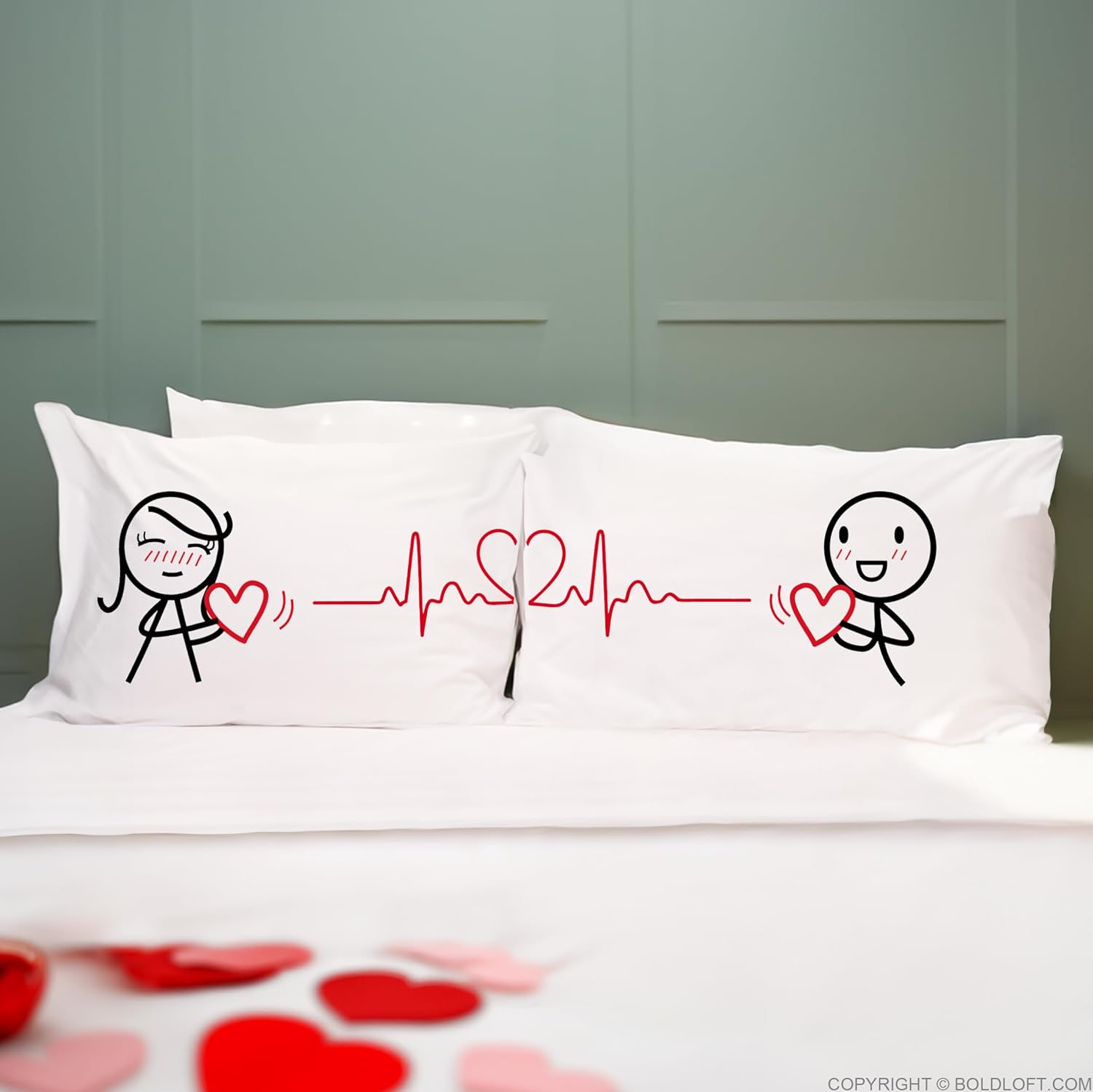 BoldLoft Beat of My Heart Body Pillow Cover-Couple Gifts for 2 Year Anniversary, Wedding, Christmas, Birthday, Valentines Pillow Cover, Romantic Bedroom Decor for Him and Her, 54x20 Body Pillow Case