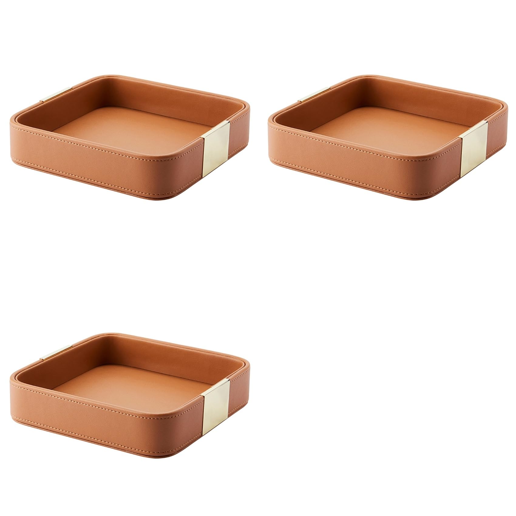 Aundhegrtt 3X Leather Desktop Storage Tray Square Storage Key Tray European Jewelry Leather Drawer