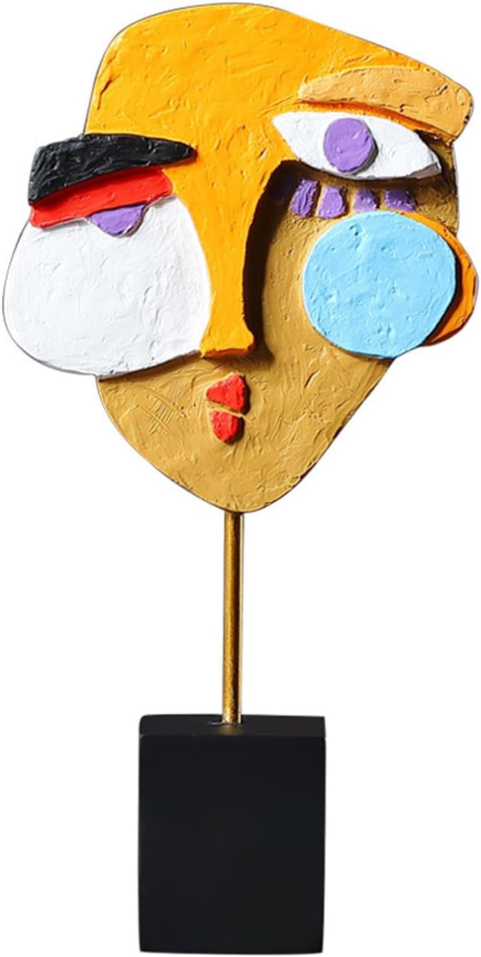 Abstract Art Decor Weird Resin Sculpture Modern Quirky Statues Indoor Colorful Unique Decorations for Home African Art Tribal Funky Face Decor Gift