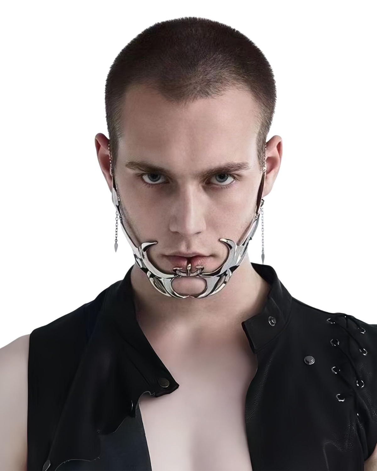 MOPZIJA mascara cyberpunk，Punk Máscara Mecánica, Accesorios de Desgaste Facial de Media Máscara de Metal Irregular, Disfraz de Halloween Cosplay Half Mask Face Jewelry para Mujeres Y Hombres