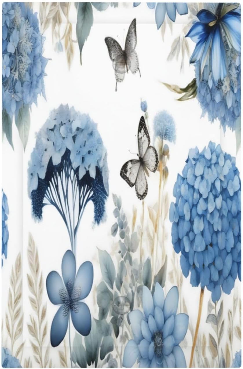 Blue Floral Hydrangea Floral Butterfly Flower Plant Light Switch Cover Plate 1 Gang No Device Blank Electrical Wall Plates Faceplate Decorative Switch Plate Covers for Bedroom Living Room Decor