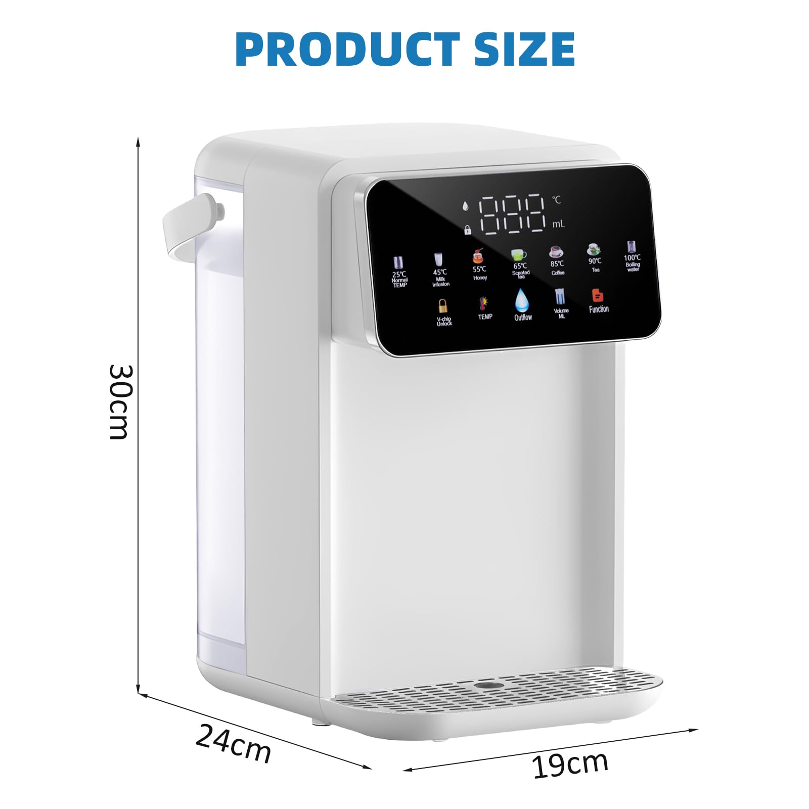 Distributeur d'eau chaude 2000W, Chauffage Rapide, 7 Réglages de Température, 8 Réglages de Volume, Écran Tactile, 3L pour cuisine bureau
