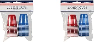 Patriotic Mini Plastic Disposable Cups, 2 oz, Red and Blue Shot Glasses with Stars, (2 pack) 40 Count total