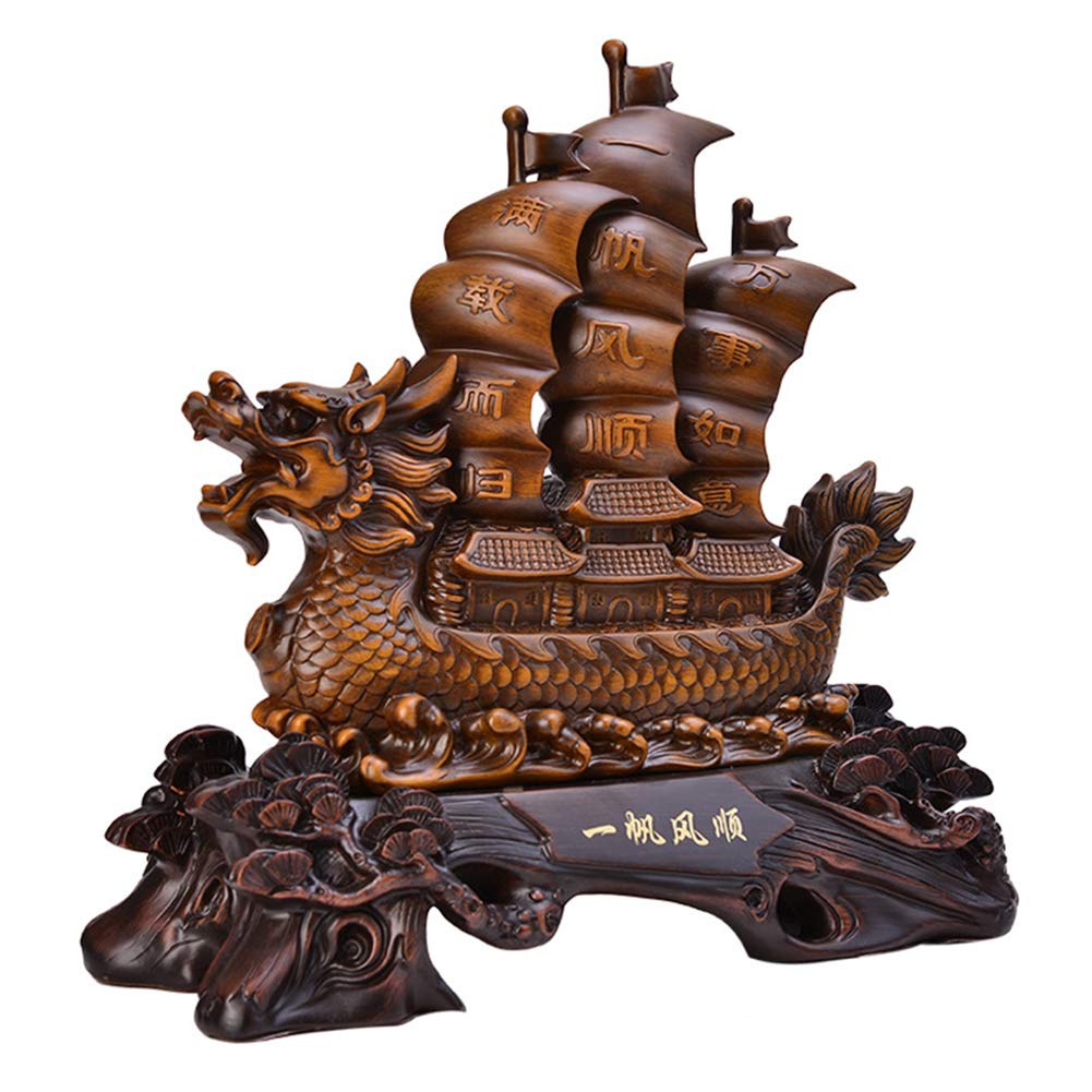 Regalos de Buena Suerte Escultura de Mesa Feng Shui Dragón Velero Estatua Artesanías de Resina Que tengas Viento Favorable en Todo el Camino Decoración, para Sala de Estar Escrit