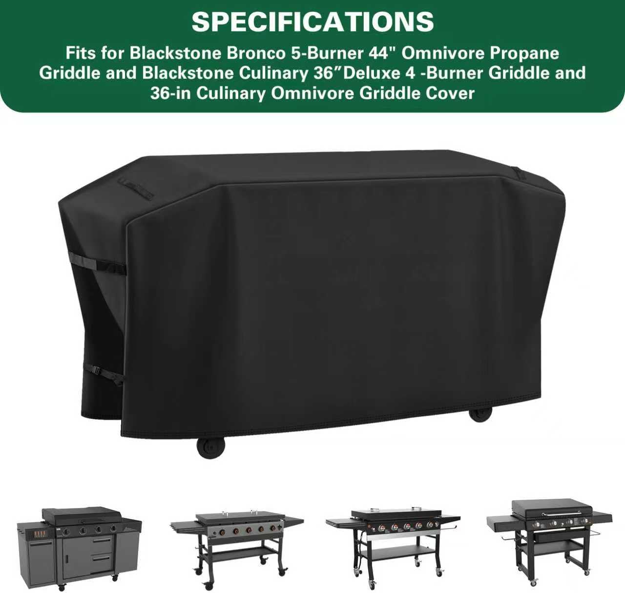 Heavy Duty 600D Grill Cover Fits for Blackstone Bronco 5-Burner 44" Omnivore Propane Griddle Fits Blackstone Culinary 36”Deluxe 4 -Burner Griddle and 36-in Culinary Omnivore Griddles