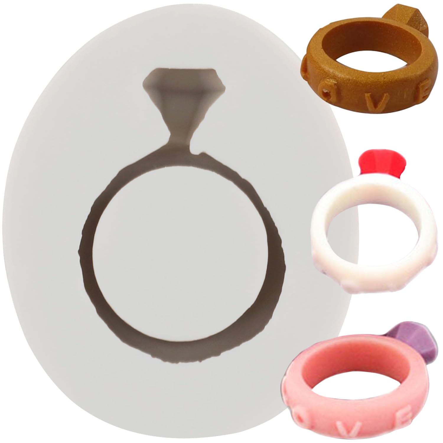 Sijiangmold Diamond Ring Silicone Fondant Moulds Ring Candy Mould for Valentine's Day Cake Decoration Chocolate Cupcake Topper Candy Polymer Clay Gum Paste