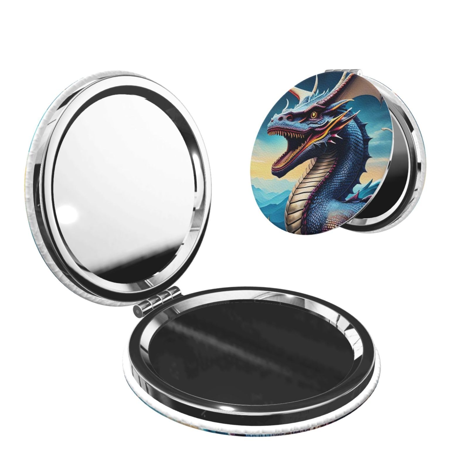 DWVTSLH Roaring Dragon Compact Mirror for Purse, Double-Sided 2X/1X Magnifying Mirror for Women Men, Travel Makeup Mirror for Handbag, Handheld Vanity Mirror for Gift