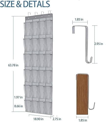 Miniatura 10 de Organizador de zapatos sobre la puerta, 24 bolsillos extra grandes, zapatero para colgar en la puerta, organizador de zapatos, organizador de