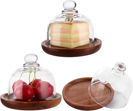 3PCS Mini Cake Stand with Dome Lid Glass, Small Cake Stand with Lid