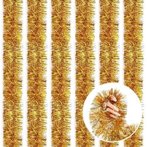 118 Feet Gold Christmas Tinsel Garland, Metallic Twist Garland Shiny Hanging Foil Tinsel Garland For Christmas Tree Home Office Party Decoration