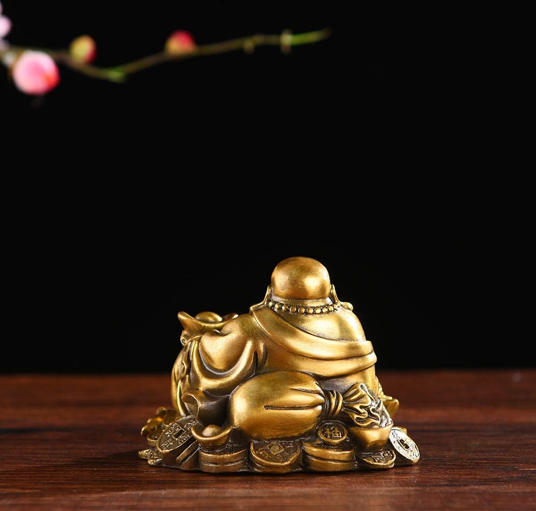 BRABUD Brass Sitting Laughing Buddha with Money Frog Protect House Peace Wealth Decoration TQ163