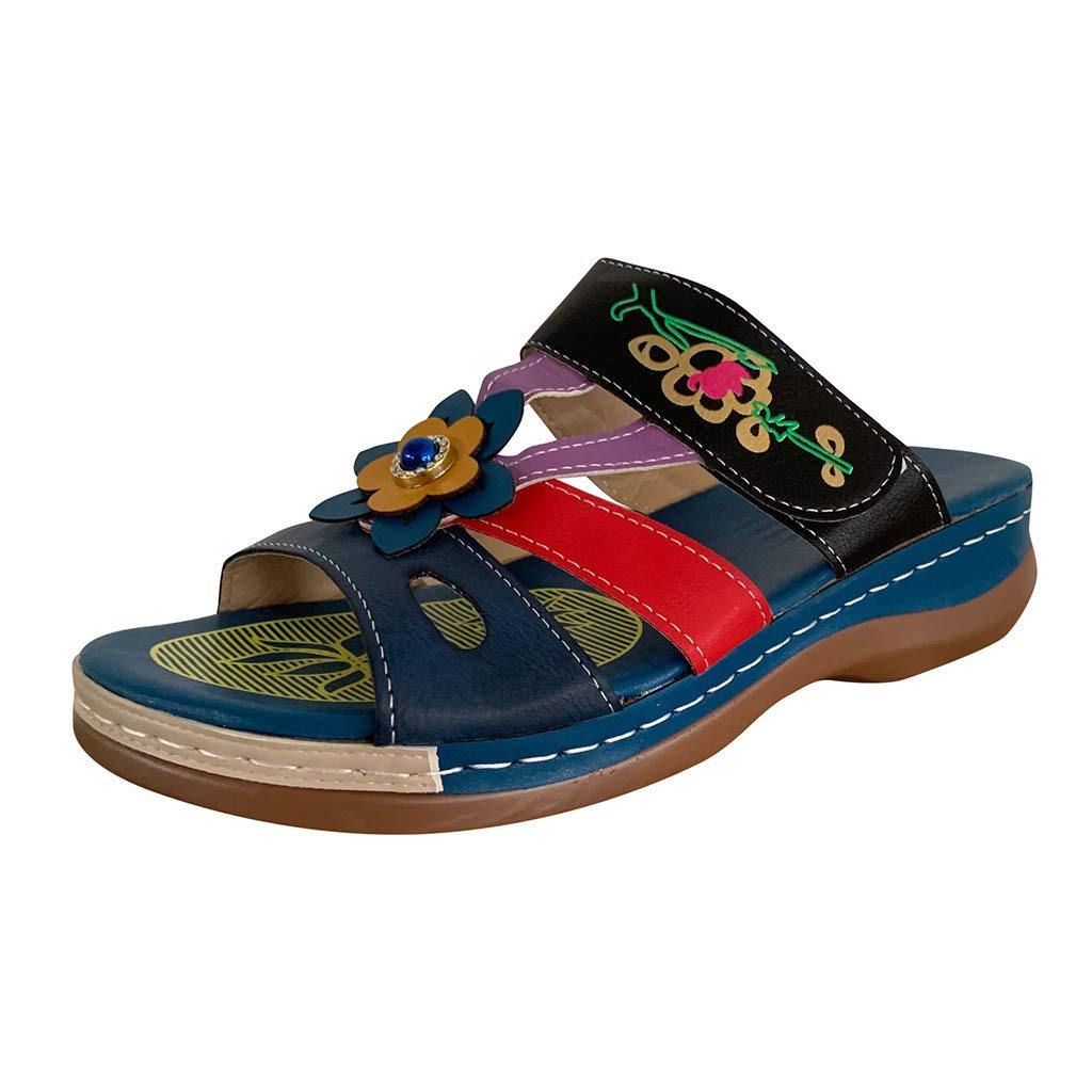 HAOLEI Sandales Femmes été Nu-pieds Orthopédique Compensées Sandale Confortable de Plage Pantoufles Femme Respirantes Semelles épaisses Anti-dérapant Chaussures Bohemia Romain Sandals