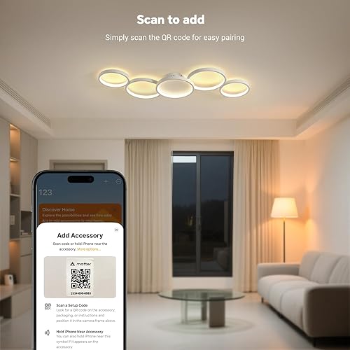 Miniatura 5 de SKY ANGLE Lámpara de techo LED inteligente para dormitorio, regulable compatible con Alexa Google Home, 5 anillos de lámparas de techo con control