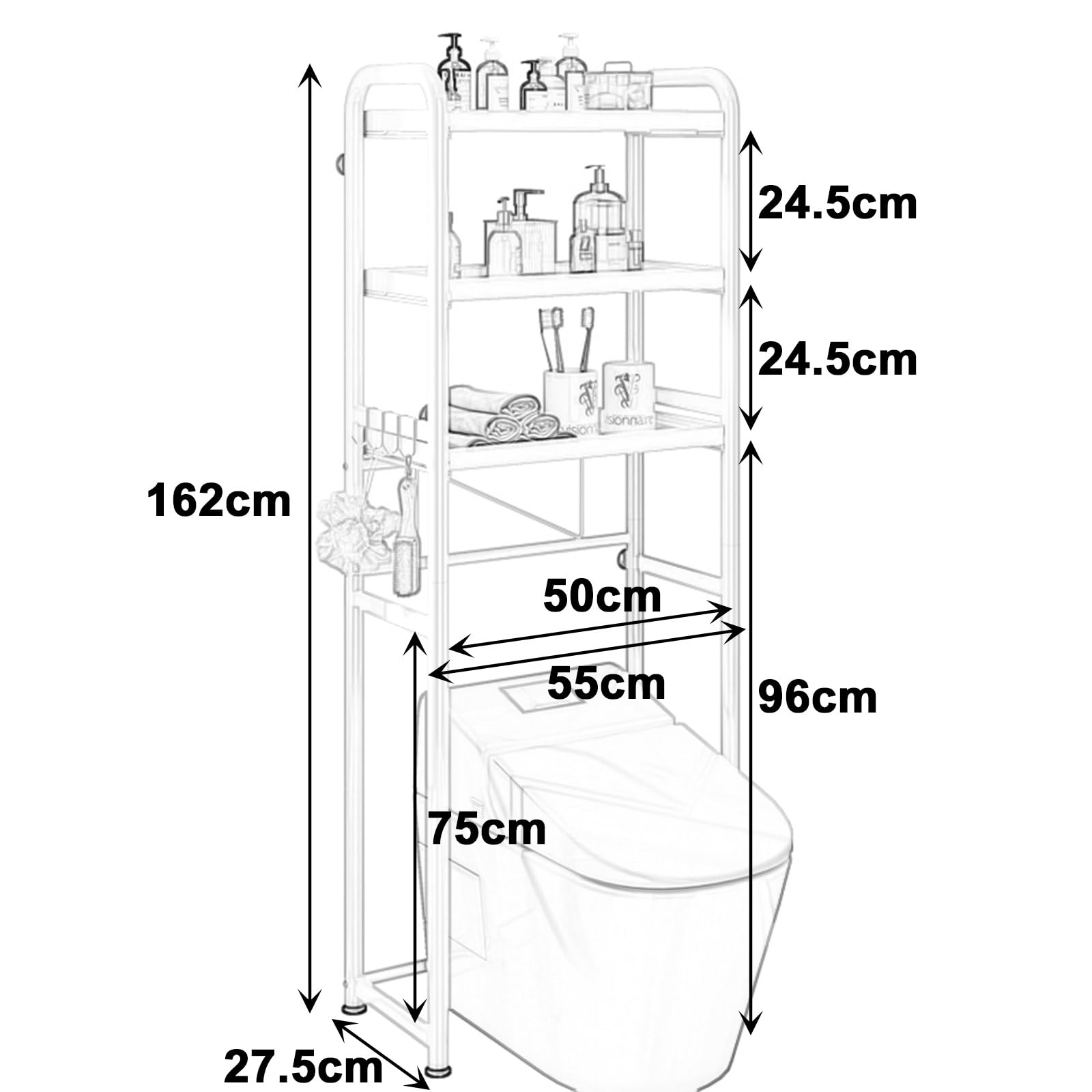 Salvaspazio da bagno sopra il WC e portasciugamani si adatta alla maggior parte dei servizi igienici, facile da montare, elegante design bianco per soluzioni di archiviazione efficienti