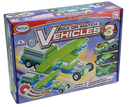Magnetic Mix or Match Vehicles 3 Toy Play Set, 9 Pieces