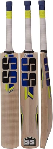 Miniatura 4 de SS Bate redondo de críquet de piel, madera de sauce y cachemira, exclusivo para adultos, tamaño completo con cubierta de protección (superpotencia,