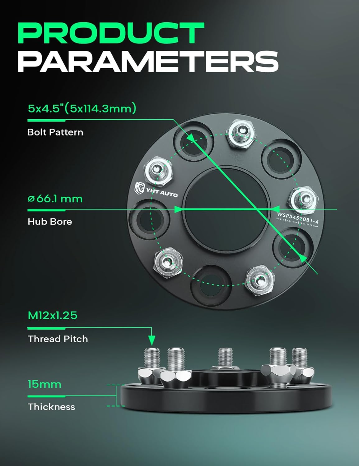 YHTAUTO 5x4.5 Hub Centric Wheel Spacers 15mm Compatible with Buick, Nissan & Infiniti Models, Altima, Rogue, Sentra, Murano, QX60, 5x114.3mm Tire Spacers w/12x1.25 Studs 66.1mm Hub Bore 5 Lug 4Pcs