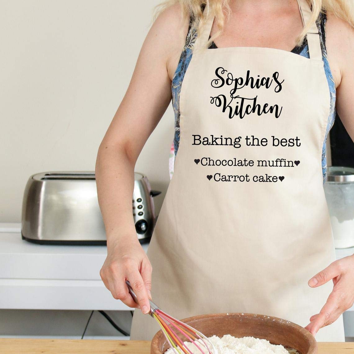 Pomchick - Personalised Name Kitchen Apron with Pockets Gift For Her Mum Mummy Woman Grilling Cooking Baking BBQ Women Aprons - Image 2