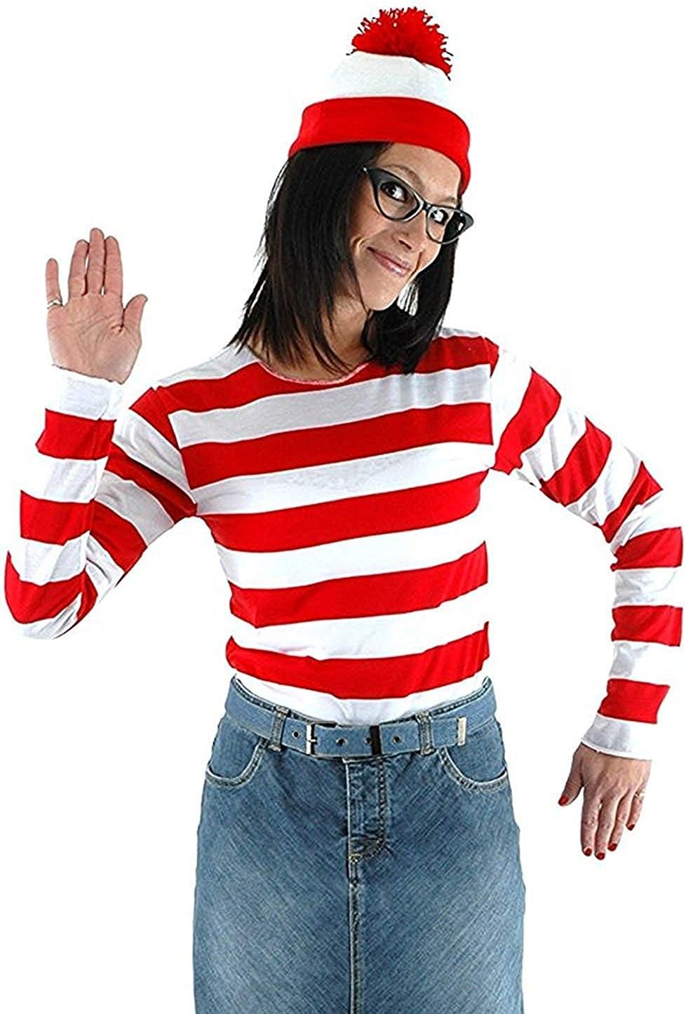 Red and White Striped Shirt Adult Men's Halloween Costumes,Funny Sweatshirt Outfit Glasses Suits - Image 3
