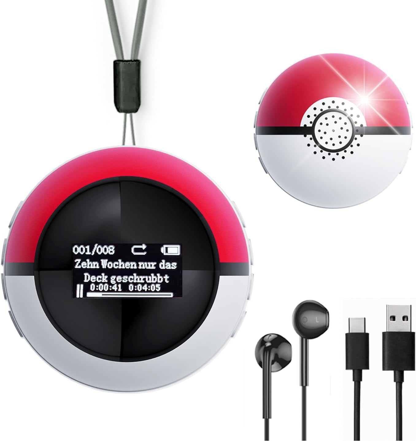 64GB MP3 Player for Kids,MP3 Player with Bluetooth 5.0, Mini Soccer Ball Music Player, Supports Speaker, FM Radio, Recording, and Pedometer Functions, Comes with Headphones and Lanyard