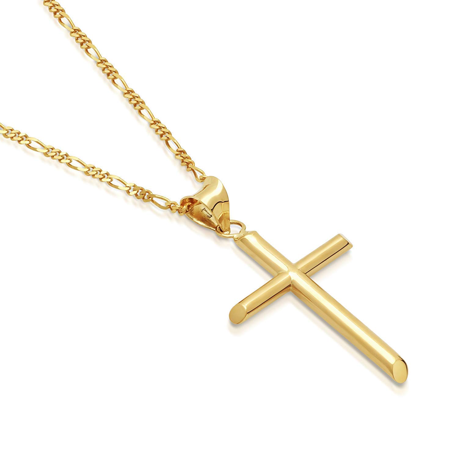 Cadena de Oro 24K con Dije de Cruz para Hombres, Mujeres c/Broche Sólido fuerte estilo de eslabón cubano Miami