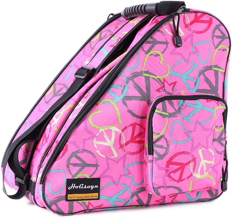 Holisogn Ice, Inline and Roller Skate Bag, Premium and Fashion Bags for child, kids, teenager, adult (Peace & Love Pink HLS001)…