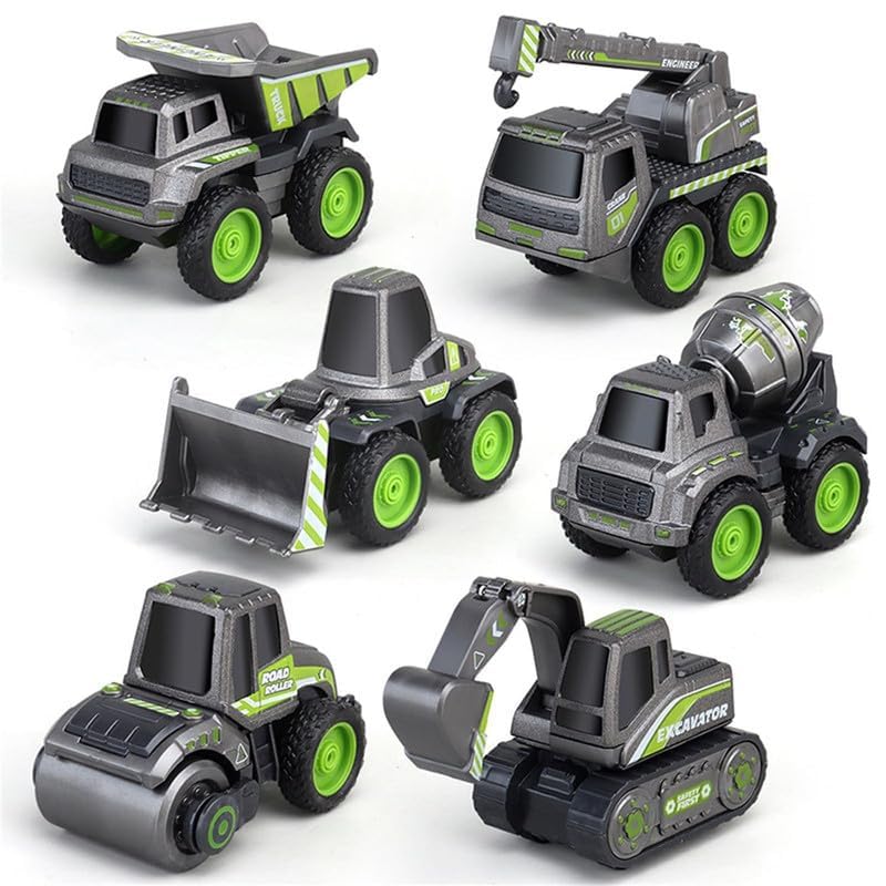 Cojuz Kids Construction Vehicle Toy Set - 6 Unbreakable Engineering Toys Includes Crane Excavator Road Roller Forklift Mixer & Dumper Truck
