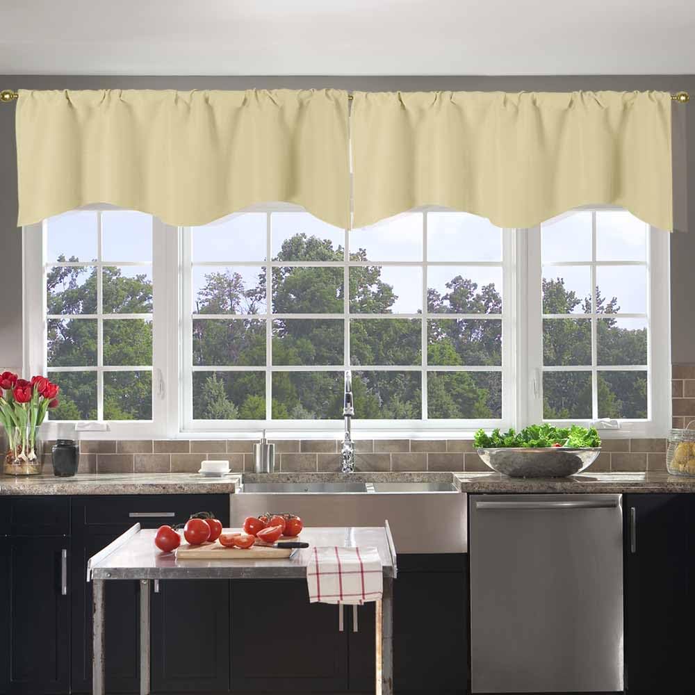 2 Pieces Blackout Valance Curtains - Primitive Scalloped Kitchen & Living Room Bedroom Valances, 52x18 Inch Length Beige Farmhouse Valances