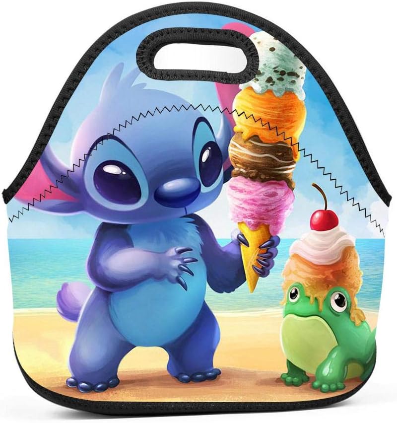 BLKDA25B Resistant Portable Lunch Bag Ice Cream Stitch Carry Case Tote with Zipper Strap Box Cooler Container Bags Picnic Outdoor Travel Fashionable Handbag Pouch for Women Men Kids Girls