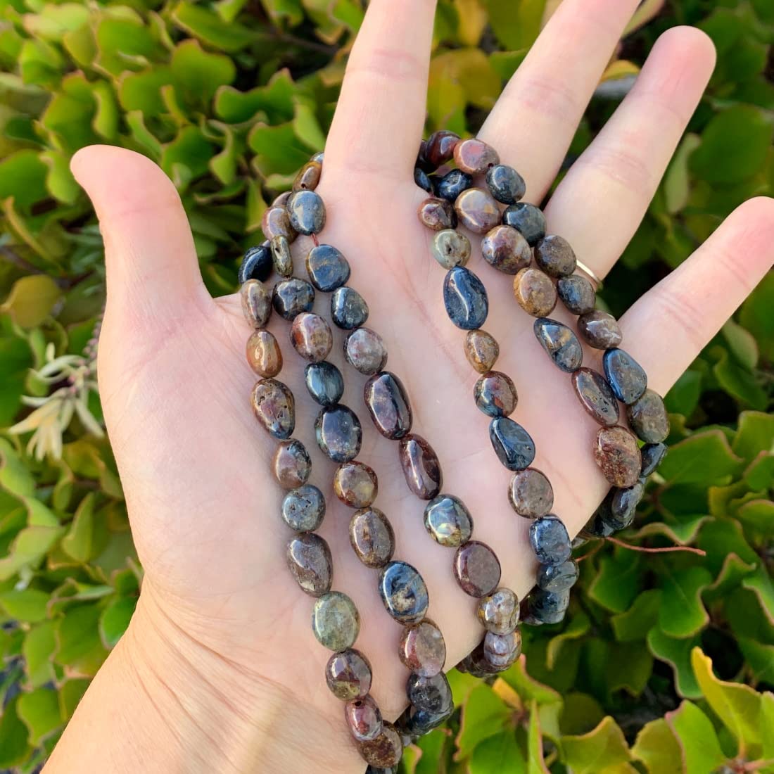 3 Strands Adabele Natural Pietersite Hawks Eye Tigers Eye Gemstone Beads 8mm to 10mm Free Form Oval Tumbled Pebble Gem Stone Spacer (45 Inch) for Jewelry Making GZ12-83