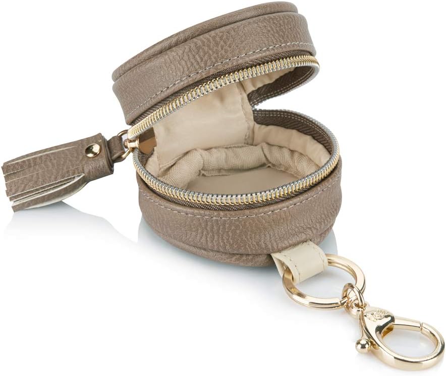 Itzy Ritzy Pacifier Holder Case with Clip - Pacifier Case Includes Clasp to Easily Attach to a Diaper Bag or Purse, Measures 2.5" in Diameter and Holds 2 Pacifiers (Vanilla Latte)