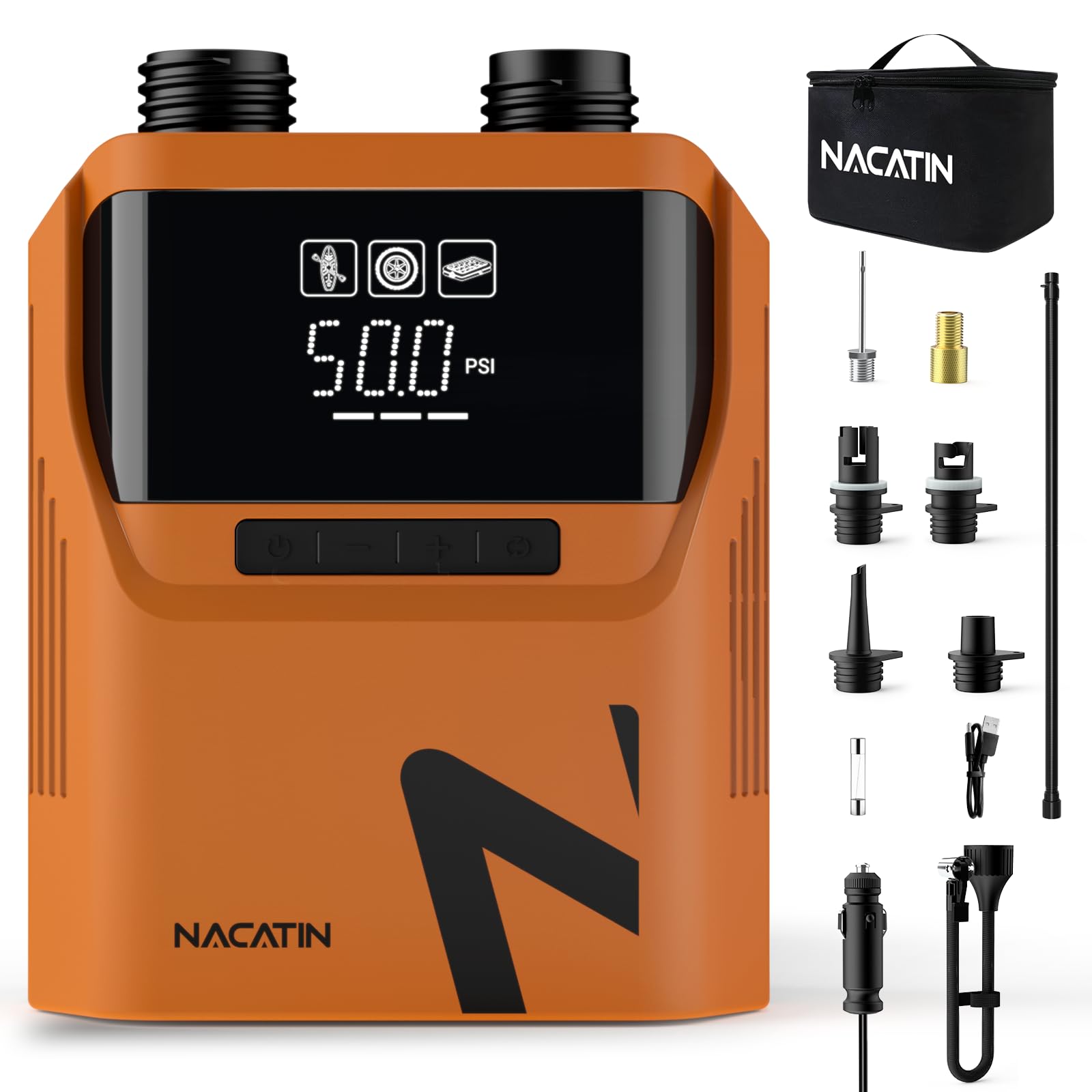 50PSI Electric Paddle Board Pump, 7000mah Dual Stage SUP Pump with 6 Nozzles Auto-Off Inflation/Deflation Air Pump for Inflatable Paddle Boards, Cars,Balls,Bicycles