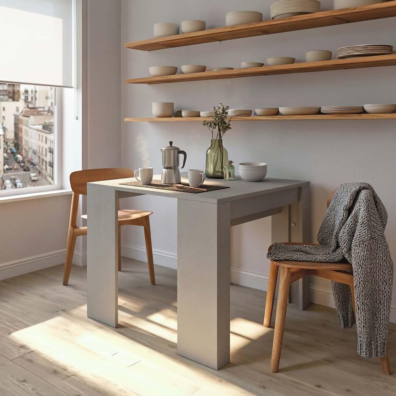 duehome | Mesa de Comedor, Consola, Mesa Extensible, Mesa para Salon, Recibidor o Cocina, Acabado en Cemento, Modelo Denis, Medidas: 50-235 cm (Largo) x 90 cm (Ancho) x 78 cm (Alto)
