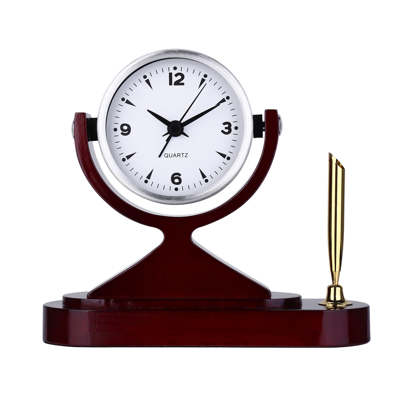 CIGERA Wooden Desk Alarm Clock Battery Operated, Silent Non-Ticking, Adjustable Angle & Pencil Holder | Office, Shelf, Table Decor | Gift for Students, Teachers, Professionals (Home, Desk, Work)