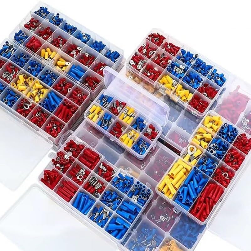 280-1300PCS Insulated Cable Connector Electrical Wire Crimp Spade Butt Ring Fork Set Ring Lugs Rolled Terminals Assorted Kit(1200PCS)