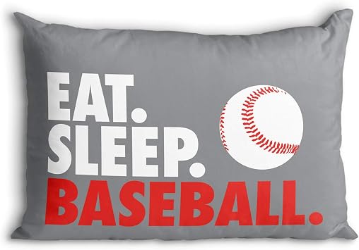 ChalkTalkSPORTS Baseball Pillowcase - Eat Sleep Baseball - Gray | Pillow Not Included, Soft Polyester, 30 x 21.5 Inches, Fits Standard or Queen Pillow, Printed Both Sides, Baseball Gift