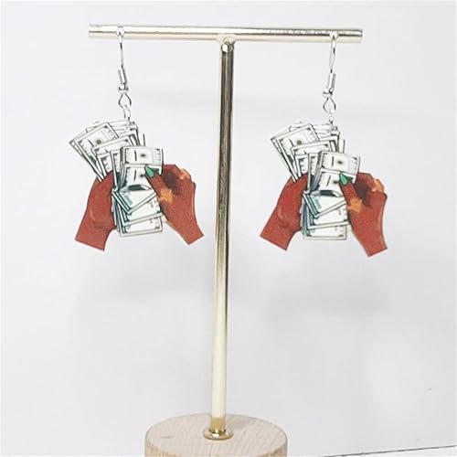 Miniatura 4 de Aretes de signo de dólar para mujer, únicos, divertidos, ligeros, acrílicos, retro, de 100 dólares, símbolo de billete de billete de dólar, símbolo