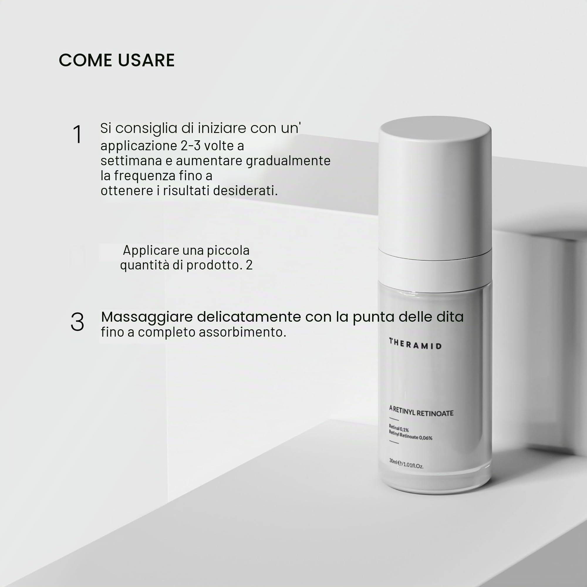 Theramid A Retinyl Retinoate Trattamento antietà 30 ml – Retinil retinoato + retinal incapsulato, vitamina A a tripla azione, riduce le rughe, rassoda e rigenera la pelle