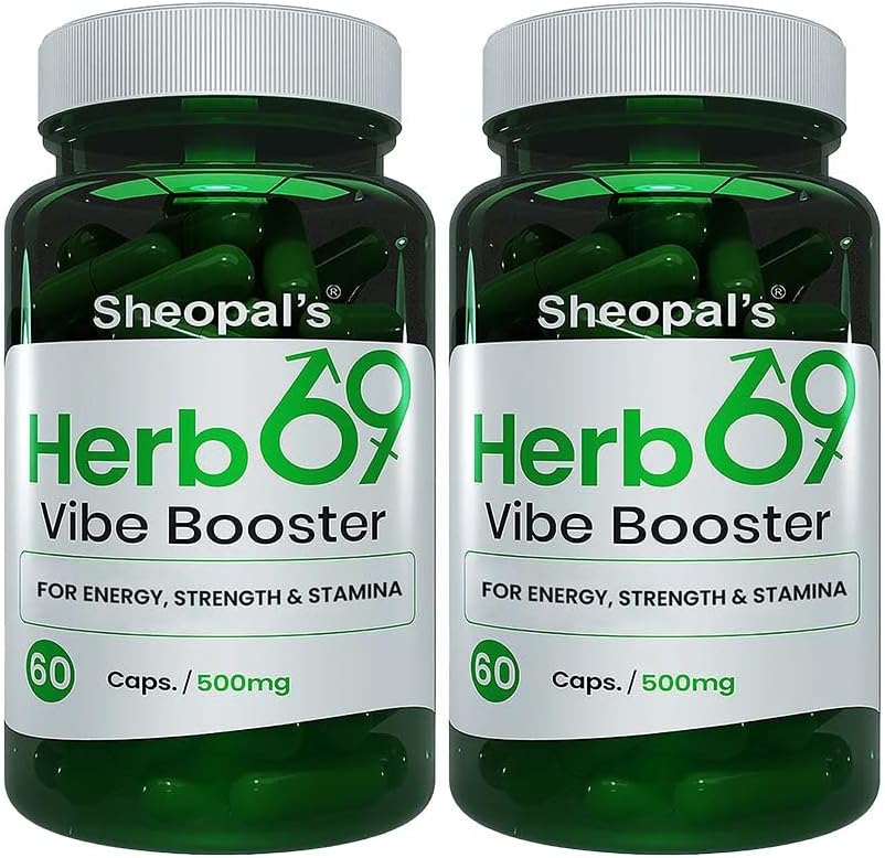 Sheopals Herb 69 Vibe Booster for Men | Ayurvedic Helps Increasing Vitality, Performance & Energy Booster |Shilajit Safed Musli, Ashwagandha, Shatavari | 60 Capsules |Pack of 2