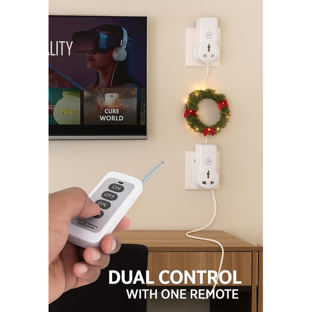 Blackt Electrotech BT16H | 3-Pin Wireless RF Remote Control Power Outlet Switch Socket | 230V 10A Plug with 1 Remote | 100m Range | for Light, Fan, TV & Appliances (2 Socket + 1 Remote)