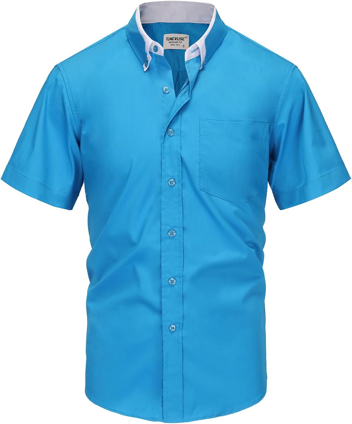 TUNEVUSE Mens Short Sleeve Dress Shirt Solid Casual Button Down Shirts Tops with Pocket for Summer Business Wedding - Image 4