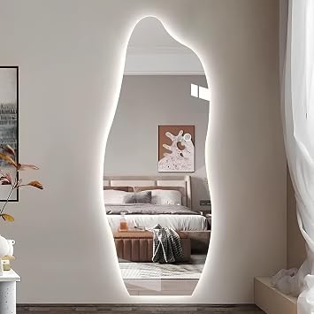 Cloud Wall Mirror Full Length with Lights/Large LED Glass Dressing Mirrors 16x59in/ Lighted Backlit Bathroom Mirror with Polished Edge, 3 Colors Dimmable & Touch Control