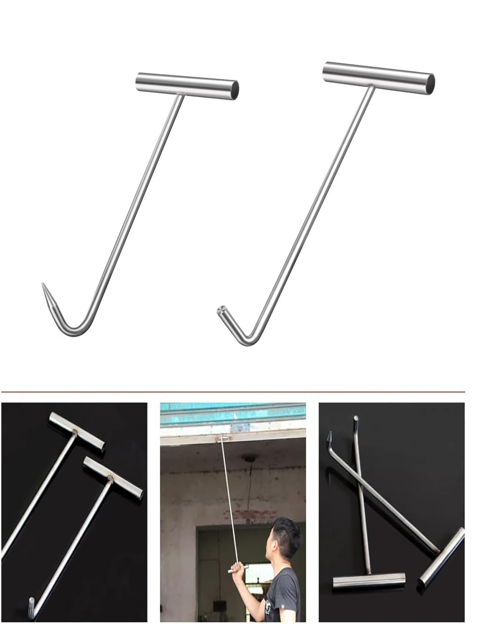 Gancio for tombino, gancio robusto e maneggevole da 12 mm di diametro, gancio di sollevamento in acciaio inossidabile, strumento di sollevamento for gancio for tombino(Pointed,80cm/31.4in)