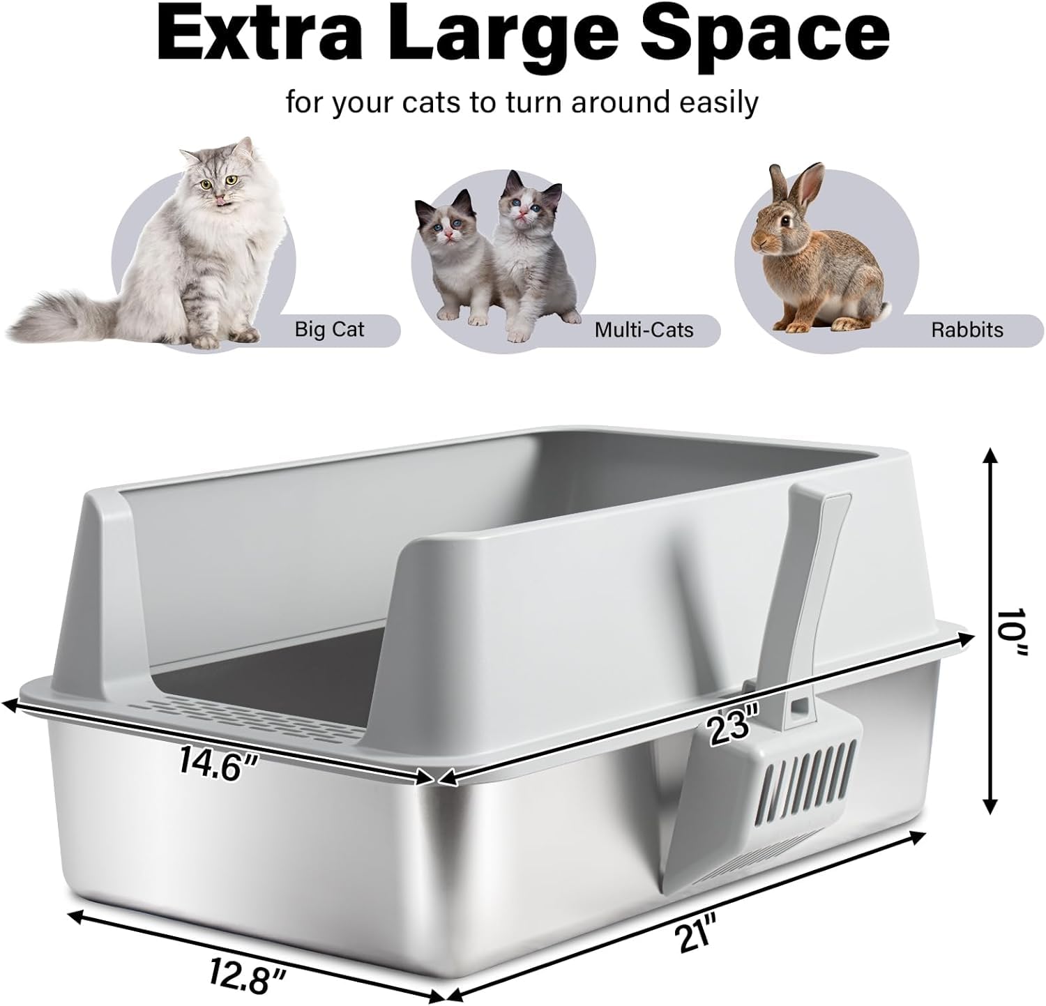 XL Stainless Steel Litter Box with Lid, Extra Large High Sided Metal Cat Litter Box with Mat and Scooper, Easy Clean, Non Stick & No Smell - image 2